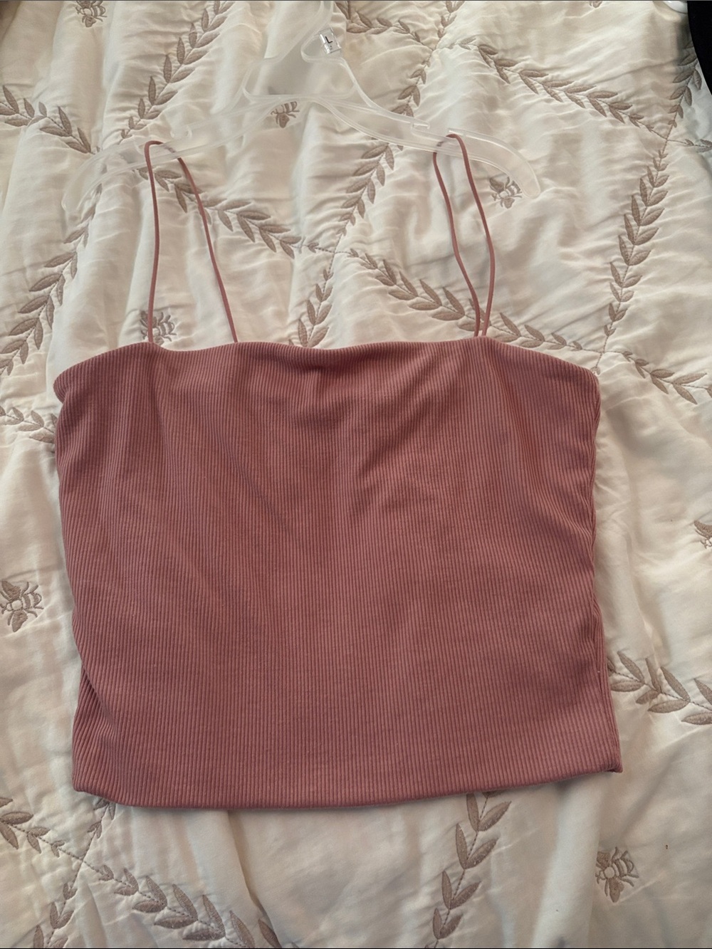 Love Tree Ribbed Spaghetti Strap Crop Top - Dusty Rose
